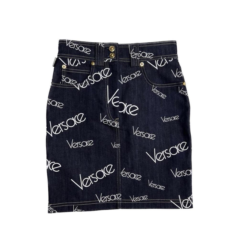 Versace Denim Logo Mania Mini Skirt